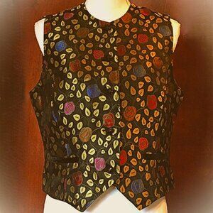 1980s Doncaster Fully Lined Multi-Colored Brocade Vest w/ Metallic Silk Flowers